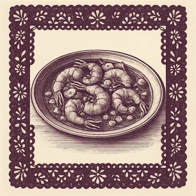 Gravyr av Camarones al mojo de ajo