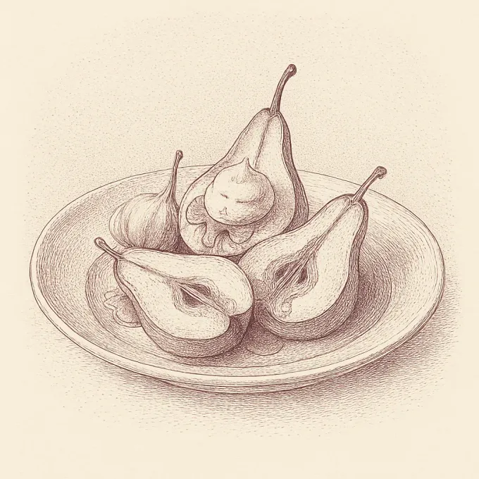 Gravyr av Ugnsbakade päron med vitlökshonung & mascarpone